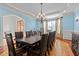 Formal dining room with a large table, chandelier, and elegant blue walls at 3311 Canoe Brook Pkwy, Raleigh, NC 27614