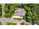 Aerial view showing the backyard patio and the surrounding mature trees providing privacy at 401 Westbury Dr, Chapel Hill, NC 27516