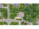 Bird's-eye view showing the roof, backyard patio, mature trees, and surrounding neighborhood at 401 Westbury Dr, Chapel Hill, NC 27516
