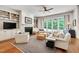 Inviting living room features custom built-ins, fireplace, and large windows with backyard view at 401 Westbury Dr, Chapel Hill, NC 27516
