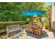 Private backyard with mature trees and a playset on the lawn at 4524 Drewbridge Way, Raleigh, NC 27604
