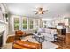 Open concept living room features hardwood floors, large windows, fireplace and modern furnishings at 610 Bennett Mountain, Chapel Hill, NC 27516