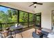 Relaxing screened-in porch offers ceiling fan, table set, and lovely outdoor view at 610 Bennett Mountain, Chapel Hill, NC 27516