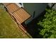 Aerial shot of a modern house with solar panels and stylish outdoor covered patio space at 922 Tower St, Raleigh, NC 27607