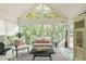 Bright sunroom with large windows, vaulted ceiling, and stylish furniture and decor at 11571 Auldbury Way, Raleigh, NC 27617