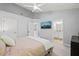 Spacious main bedroom with vaulted ceilings, a ceiling fan, and a view into the main bathroom at 2833 Gross Ave, Wake Forest, NC 27587