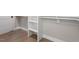 Walk-in closet features custom shelving and ample storage, with hardwood flooring at 333 Merrywood Dr, Raleigh, NC 27610
