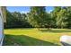 Large, well-maintained backyard with lush green grass and mature trees for privacy at 3701 Oak Grove Church Rd, Mebane, NC 27302