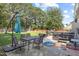 Backyard featuring a patio, dining area, hot tub, and lush lawn at 3814 Tyler Bluff Ln, Raleigh, NC 27616