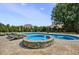 Backyard with pool and spa and lounge chairs at 39 Wood Stork Ct, Clayton, NC 27520