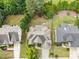 Aerial shot of a well-kept property with manicured lawns, mature trees, and neighboring houses at 4228 Fawn Lily Dr, Wake Forest, NC 27587