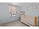 Calming room with a wooden crib next to a window with pink curtains at 51 Brafford Estates Dr, Cameron, NC 28326