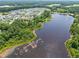 Stunning aerial view of neighborhood lake and surrounding area showcasing natural beauty and community living at 529 Lake Gaston Dr, Fuquay Varina, NC 27526