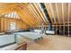 Unfinished attic space with exposed beams, insulation, and ventilation system, perfect for storage or renovation at 529 Lake Gaston Dr, Fuquay Varina, NC 27526