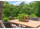 Back patio with lovely plantings and outdoor seating at 53 Lake Wendell Rd, Wendell, NC 27591