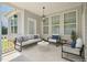 Inviting covered patio with stylish furniture and decor, perfect for outdoor relaxation and entertaining at 136 Durie Way, Garner, NC 27529