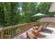 Relax on the expansive back deck with wooded views complete with patio furniture and wooded views at 4404 Oak Park Rd, Raleigh, NC 27612