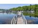 Picturesque lakeside dock with boat slips, perfect for enjoying waterfront living and recreational activities at 52 Buoy Dr, Henderson, NC 27537