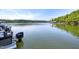 Serene lake view featuring lush greenery, calm waters, and convenient boat access at 52 Buoy Dr, Henderson, NC 27537