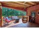 Inviting outdoor porch with hanging swing chair and seating, overlooking a serene wooded view at 52 Buoy Dr, Henderson, NC 27537