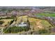 Expansive aerial view of a property with vast land, ponds, riding stables and buildings, highlighted by an estimated boundary line at 756 Epps Clark Rd, Siler City, NC 27344