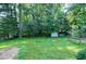 Expansive grassy backyard with mature trees, fencing, and a storage shed at 827 Union St, Cary, NC 27511