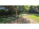 Picturesque backyard features mature trees, established landscaping, and tranquil bench seating at 1106 Brittley Way, Apex, NC 27502