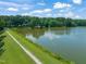 A long dam on the edge of the lake with grass on both sides that is perfect for walking at 1317 Elmset Ln, Durham, NC 27713