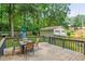 Angled view of the wood back deck with chairs and table, overlooking a playground area in the yard at 1704 Little John Ct, Burlington, NC 27217