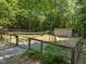 Fenced backyard with garden beds, shed, and gate providing a private outdoor space at 267 Bald Eagle Dr, Pittsboro, NC 27312