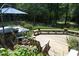 Backyard with hot tub, seating, and lush greenery, offering a serene and private outdoor retreat at 267 Bald Eagle Dr, Pittsboro, NC 27312