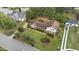 Detailed aerial view showcases the landscaped yard and manicured lawn surrounding this residence at 315 Crescent Dr, Clayton, NC 27520