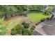 Elevated backyard view featuring trees, a privacy fence, and a well manicured lawn at 315 Crescent Dr, Clayton, NC 27520