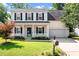 Charming two-story home with a welcoming front porch and a well-manicured lawn at 3201 Sawyers Mill Dr, Apex, NC 27539