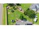 Spacious backyard with a trampoline, fire pit, garden, playset, and space for outdoor activities at 73 Lynnville Ct, Lillington, NC 27546