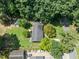 Birds-eye view of the home with a spacious backyard and convenient storage shed at 908 Clarion Dr, Durham, NC 27705