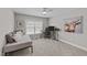Bedroom featuring neutral walls, carpeted floors, and a window with blinds at 120 Silver Bluff St, Holly Springs, NC 27540