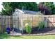 The backyard has an enclosed greenhouse for growing plants at 326 Slate Dr, Gibsonville, NC 27249