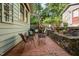 Secluded backyard patio with brick pavers, outdoor seating, and lush landscaping at 513 Cutler St, Raleigh, NC 27603