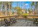 View of the deck featuring outdoor seating with a lush wooded backyard view at 5148 Glen Creek Trl, Garner, NC 27529