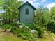 Landscaped backyard featuring lush garden with a variety of plants, side view of house, stone walkway and vibrant greenery at 701 Holloway St, Durham, NC 27701