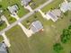 Aerial view highlights homes, manicured lawns, and long driveways in a quiet neighborhood at 7217 Leando Dr, Willow Springs, NC 27592