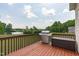 Spacious deck offers a stainless steel grill and a wooden storage box with serene views at 7217 Leando Dr, Willow Springs, NC 27592