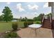 Outdoor patio features a glass-top table and a view of the beautifully landscaped backyard at 7217 Leando Dr, Willow Springs, NC 27592
