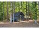 Backyard shed near a wood line that is ideal for yard equipment or as a hobby space at 7529 Tynewind Dr, Wake Forest, NC 27587