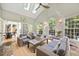 Inviting sunroom with skylights, clerestory windows and comfortable seating for relaxing or entertaining at 7529 Tynewind Dr, Wake Forest, NC 27587