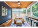 Cozy sunroom with ceiling fan, bar seating, and view of the backyard at 1213 Pierce St, Raleigh, NC 27605