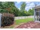 Well-maintained backyard featuring lush green grass, mature trees, and a charming fence at 2810 Catamaunt, Durham, NC 27704