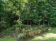 The backyard features a garden area nestled amongst the mature trees and lush greenery at 106 Dodge Ln, Smithfield, NC 27577