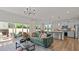 Bright living space with an L-shaped sofa, views of the backyard and connection to the kitchen at 134 Favored Avenue, Sanford, NC 27330